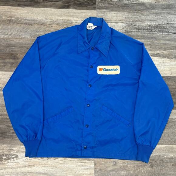 Vintage 70s BFGoodrich Blue Mens M Nylon Mechanic Satin Bomber Jacket USA EUC - Picture 1 of 10